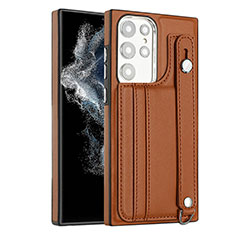 Coque Luxe Cuir Housse Etui YB4 pour Samsung Galaxy S22 Ultra 5G Marron