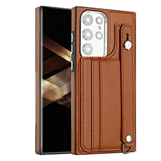 Coque Luxe Cuir Housse Etui YB4 pour Samsung Galaxy S25 Ultra 5G Marron