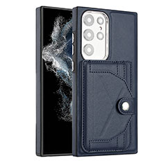 Coque Luxe Cuir Housse Etui YB5 pour Samsung Galaxy S22 Ultra 5G Bleu