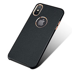 Coque Luxe Cuir Housse L04 pour Apple iPhone X Noir