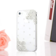 Coque Luxe Strass Diamant Bling Fleurs pour Apple iPhone 4S Blanc