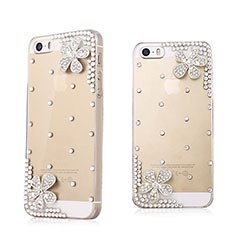 Coque Luxe Strass Diamant Bling Fleurs pour Apple iPhone 5 Blanc