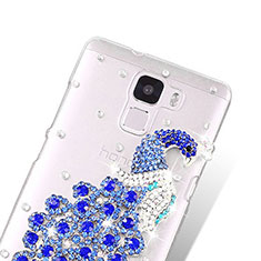 Coque Luxe Strass Diamant Bling Paon pour Huawei Honor 7 Dual SIM Bleu