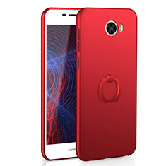 Coque Plastique Housse Etui Rigide Mat avec Support Bague Anneau A01 pour Huawei Honor Play 5 Rouge