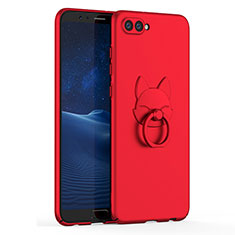 Coque Plastique Housse Etui Rigide Mat avec Support Bague Anneau A01 pour Huawei Honor V10 Rouge