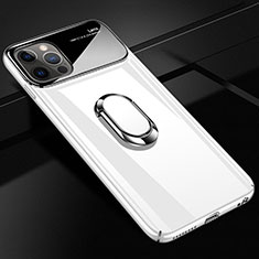 Coque Plastique Housse Etui Rigide Mat avec Support Bague Anneau Aimante Magnetique A01 pour Apple iPhone 12 Pro Blanc