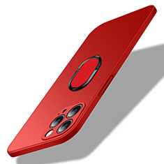 Coque Plastique Housse Etui Rigide Mat avec Support Bague Anneau Aimante Magnetique A01 pour Apple iPhone 15 Pro Max Rouge