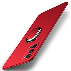 Coque Plastique Housse Etui Rigide Mat avec Support Bague Anneau Aimante Magnetique A01 pour Oppo Reno4 5G Rouge