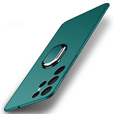 Coque Plastique Housse Etui Rigide Mat avec Support Bague Anneau Aimante Magnetique A01 pour Samsung Galaxy S22 Ultra 5G Vert
