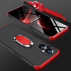 Coque Plastique Housse Etui Rigide Mat avec Support Bague Anneau Aimante Magnetique GK1 pour Oppo A96 5G Rouge et Noir