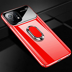 Coque Plastique Housse Etui Rigide Mat avec Support Bague Anneau Aimante Magnetique P01 pour Xiaomi Mi 11 Lite 5G Rouge