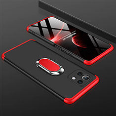 Coque Plastique Housse Etui Rigide Mat avec Support Bague Anneau Aimante Magnetique P02 pour Xiaomi Mi 11 Lite 5G NE Rouge et Noir