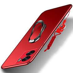 Coque Plastique Housse Etui Rigide Mat avec Support Bague Anneau Aimante Magnetique pour Oppo A57 5G Rouge