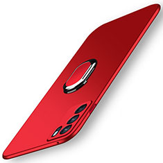 Coque Plastique Housse Etui Rigide Mat avec Support Bague Anneau Aimante Magnetique pour Oppo Reno6 Pro 5G India Rouge