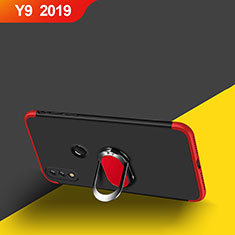 Coque Plastique Mat Protection Integrale 360 Degres Avant et Arriere avec Support Bague Anneau Aimante Magnetique pour Huawei Y9 (2019) Rouge et Noir