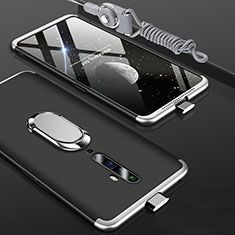 Coque Plastique Mat Protection Integrale 360 Degres Avant et Arriere Etui Housse avec Support Bague Anneau pour Oppo Reno2 Z Argent et Noir