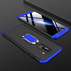 Coque Plastique Mat Protection Integrale 360 Degres Avant et Arriere Etui Housse avec Support Bague Anneau pour Samsung Galaxy A6 Plus (2018) Bleu et Noir