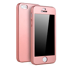 Coque Plastique Mat Protection Integrale 360 Degres Avant et Arriere Etui Housse pour Apple iPhone 5S Or Rose