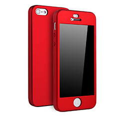 Coque Plastique Mat Protection Integrale 360 Degres Avant et Arriere Etui Housse pour Apple iPhone 5S Rouge