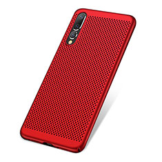 Coque Plastique Rigide Etui Housse Mailles Filet pour Huawei P20 Pro Rouge