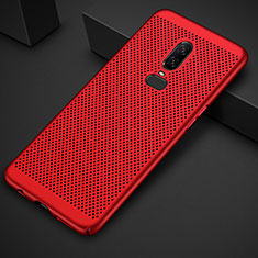 Coque Plastique Rigide Etui Housse Mailles Filet pour OnePlus 6 Rouge