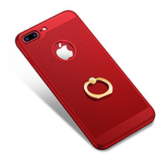 Coque Plastique Rigide Mailles Filet avec Support Bague Anneau W01 pour Apple iPhone 7 Plus Rouge