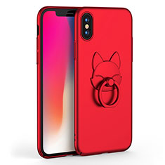 Coque Plastique Rigide Mat avec Support Bague Anneau R08 pour Apple iPhone X Rouge