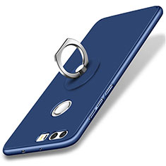 Coque Plastique Rigide Mat et Support Bague Anneau pour Huawei Honor 8 Bleu