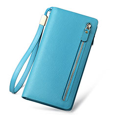 Coque Pochette Cuir Soie Universel T01 pour Xiaomi Mi 12 Pro Bleu Ciel
