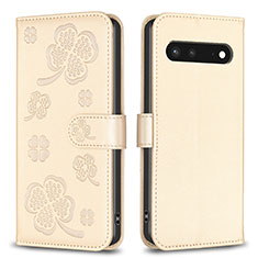 Coque Portefeuille Fleurs Livre Cuir Etui Clapet BF1 pour Google Pixel 7 5G Or