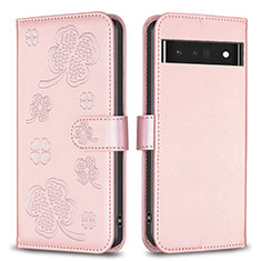 Coque Portefeuille Fleurs Livre Cuir Etui Clapet BF1 pour Google Pixel 7 Pro 5G Or Rose