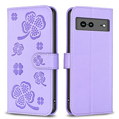 Coque Portefeuille Fleurs Livre Cuir Etui Clapet BF1 pour Google Pixel 7a 5G Violet