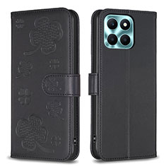 Coque Portefeuille Fleurs Livre Cuir Etui Clapet BF1 pour Huawei Honor X6a Noir