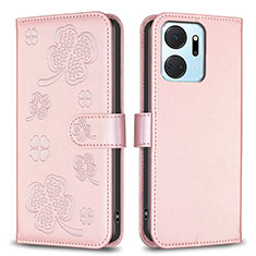 Coque Portefeuille Fleurs Livre Cuir Etui Clapet BF1 pour Huawei Honor X7a Or Rose