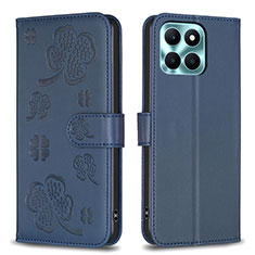 Coque Portefeuille Fleurs Livre Cuir Etui Clapet BF1 pour Huawei Honor X8b Bleu