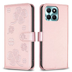 Coque Portefeuille Fleurs Livre Cuir Etui Clapet BF1 pour Huawei Honor X8b Or Rose