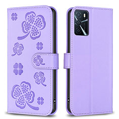 Coque Portefeuille Fleurs Livre Cuir Etui Clapet BF1 pour Oppo A16 Violet