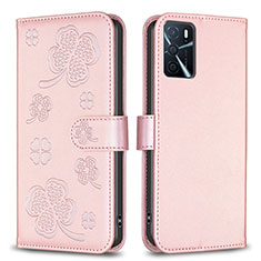 Coque Portefeuille Fleurs Livre Cuir Etui Clapet BF1 pour Oppo A16s Or Rose