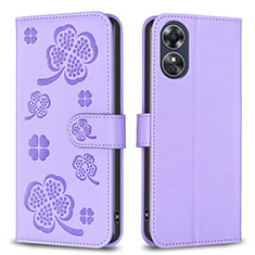 Coque Portefeuille Fleurs Livre Cuir Etui Clapet BF1 pour Oppo A17 Violet