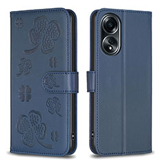 Coque Portefeuille Fleurs Livre Cuir Etui Clapet BF1 pour Oppo A18 Bleu