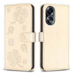 Coque Portefeuille Fleurs Livre Cuir Etui Clapet BF1 pour Oppo A18 Or