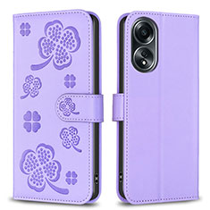 Coque Portefeuille Fleurs Livre Cuir Etui Clapet BF1 pour Oppo A18 Violet