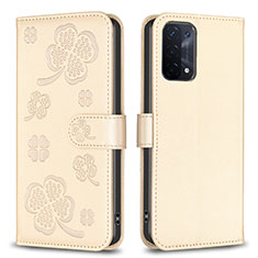 Coque Portefeuille Fleurs Livre Cuir Etui Clapet BF1 pour Oppo A54 5G Or