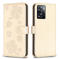 Coque Portefeuille Fleurs Livre Cuir Etui Clapet BF1 pour Oppo A57 4G Or