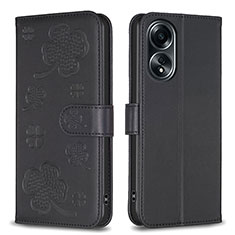 Coque Portefeuille Fleurs Livre Cuir Etui Clapet BF1 pour Oppo A58 4G Noir