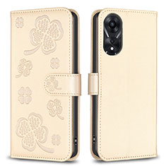 Coque Portefeuille Fleurs Livre Cuir Etui Clapet BF1 pour Oppo A58 5G Or