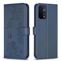 Coque Portefeuille Fleurs Livre Cuir Etui Clapet BF1 pour Oppo A74 5G Bleu