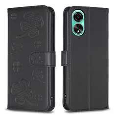 Coque Portefeuille Fleurs Livre Cuir Etui Clapet BF1 pour Oppo A78 4G Noir