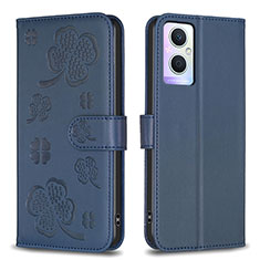 Coque Portefeuille Fleurs Livre Cuir Etui Clapet BF1 pour Oppo A96 5G Bleu