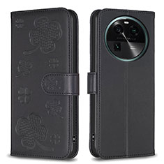 Coque Portefeuille Fleurs Livre Cuir Etui Clapet BF1 pour Oppo Find X6 5G Noir